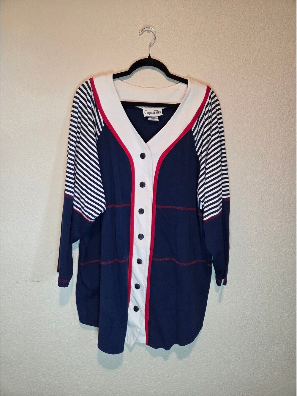 Capistrano Navy Blue and White Button-Up Cardigan Size 26